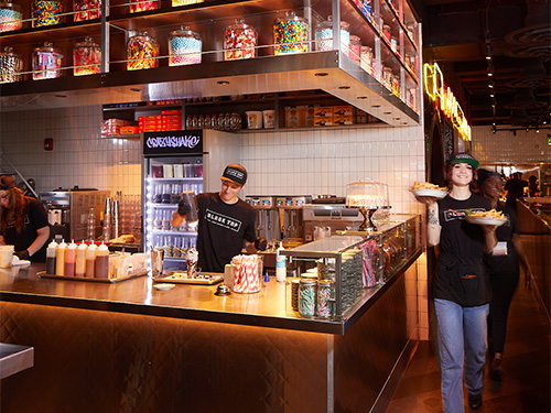 Employees at the counter of our burger joint near Rutledge Hill, Nashville.