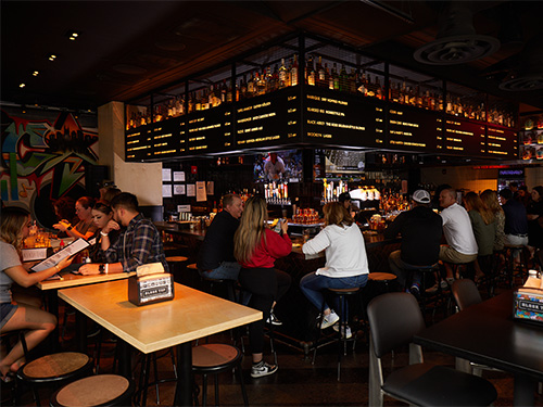 Customers dining at our Ryman Auditorium, Nashville burger restaurant.