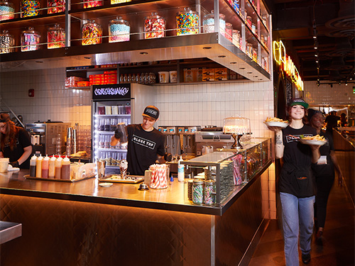 Employees at the counter of our burger joint near Ryman Auditorium, Nashville.