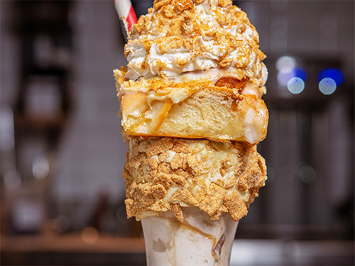 Close up view of the Cinnamon Bun shake, one of our 12 South, Nashville milkshakes.