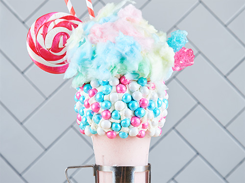Close up view of our Cotton Candy milkshake, one of our shakes near Alphabet City, New York City.