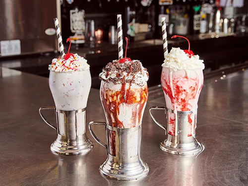 Three of our Turtle Bay, NYC shakes: Vanilla, Oreo Cookies 'N Cream, and Strawberry.