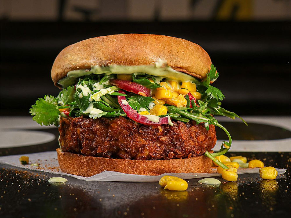 The Crispy Cauliflower Corn Burger at our Arts District, Nashville burger place.