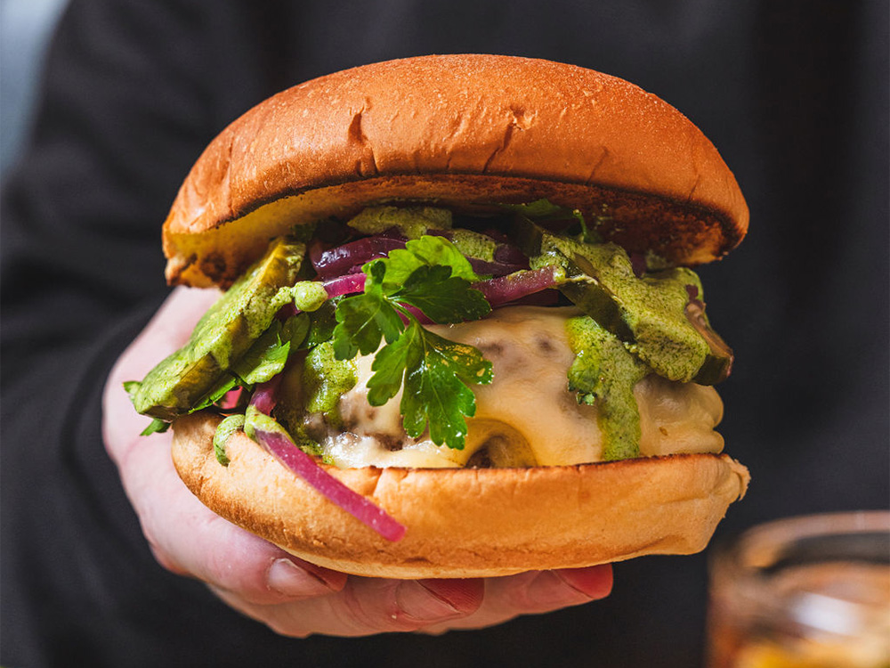 The Zhoug Lamb Burger at our Bow, London burger spot.