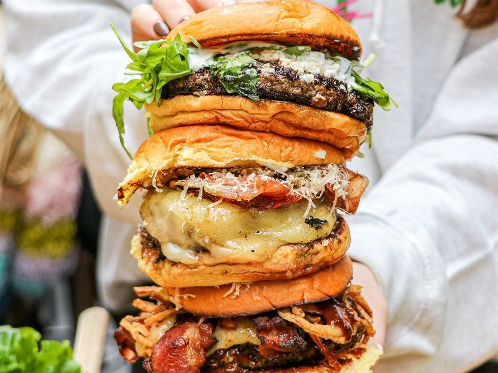 Three burgers served at our burger joint near London, United Kingdom.